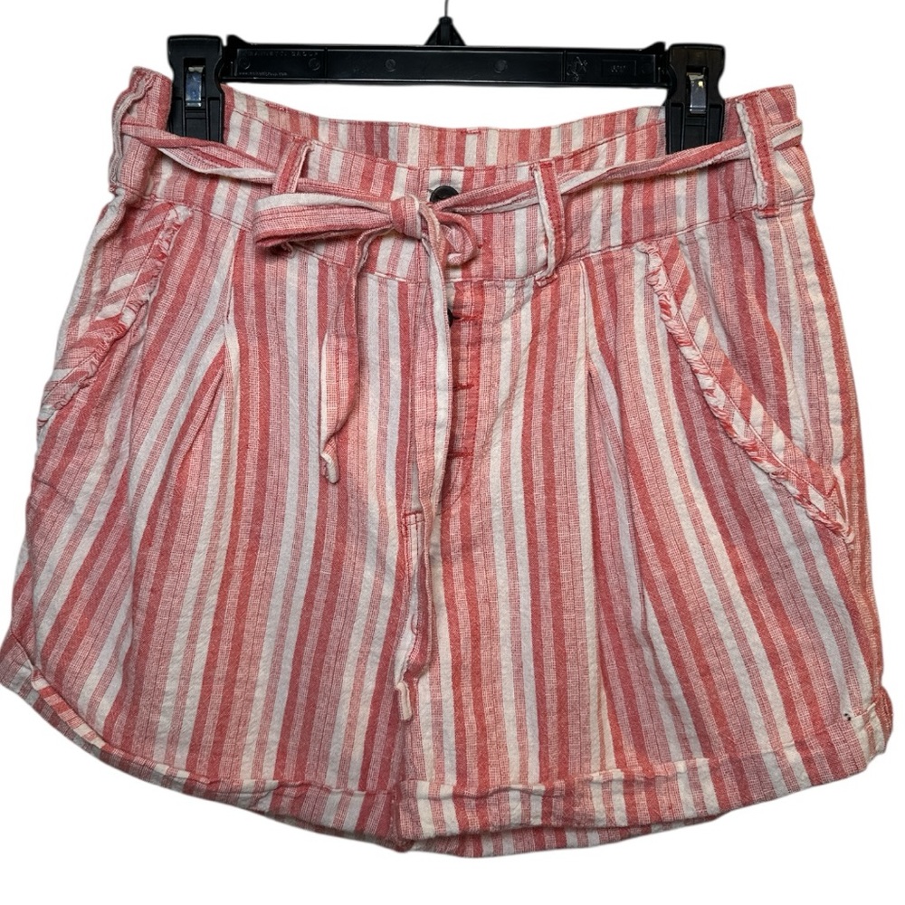 Free People Red and White Striped High Waist Shorts